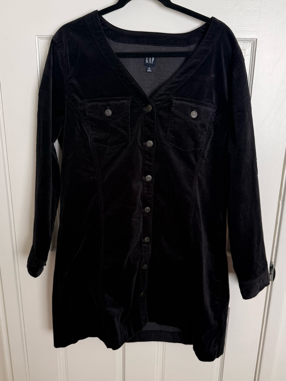 GAP Black Velvet Button-Down Mini Dress